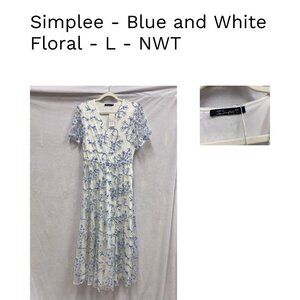 Simplee - Blue and White Floral Dress - L - NWT